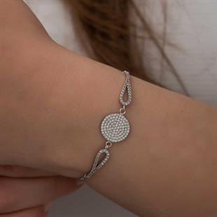 Hk Gümüş Kadın Bileklik Zirkon Taşlı Daire |Gümüş Takı Hediyelik Ürünler