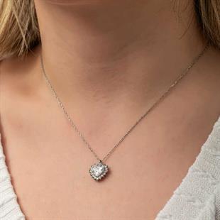 Hk Gümüş Kadın Kolye Zirkon Taşlı Kalp |Gümüş Takı Hediyelik Ürünler