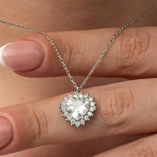 Hk Gümüş Kadın Kolye Zirkon Taşlı Kalp |Gümüş Takı Hediyelik Ürünler