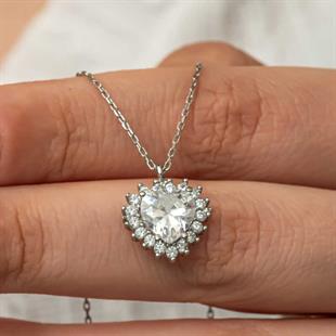 Hk Gümüş Kadın Kolye Zirkon Taşlı Kalp |Gümüş Takı Hediyelik Ürünler