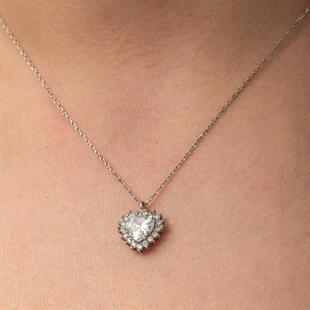 Hk Gümüş Kadın Kolye Zirkon Taşlı Kalp |Gümüş Takı Hediyelik Ürünler