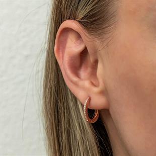 Hk Gümüş Kadın Küpe Zirkon Taşlı Rose Oval |Gümüş Takı Hediyelik Ürünler