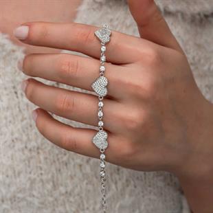 Hk Gümüş Kadın Bileklik Zirkon Taşlı Sıralı Kalp |Gümüş Takı Hediyelik Ürünler