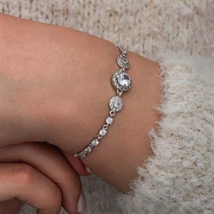 Hk Gümüş Kadın Bileklik Zirkon Taşlı Yuvarlak |Gümüş Takı Hediyelik Ürünler