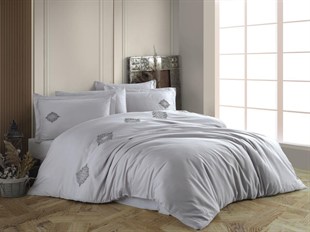 ND Çift Kişilik Poplin Premium Nakışlı Nevresim Azra Gri