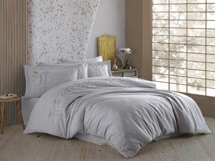 ND Çift Kişilik Poplin Premium Nakışlı Nevresim Diva Gri