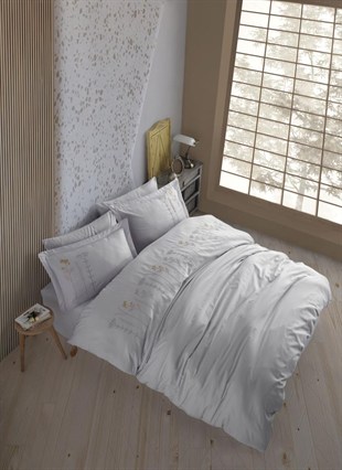ND Çift Kişilik Poplin Premium Nakışlı Nevresim Diva Gri