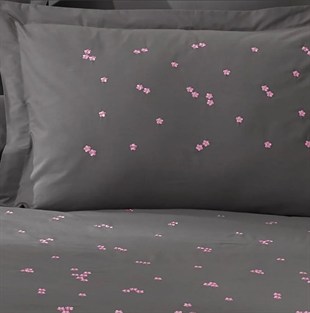ND Çift Kişilik Poplin Premium Nakışlı Nevresim Spring Gri