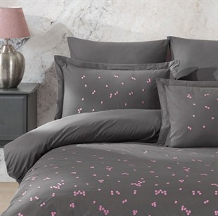 ND Çift Kişilik Poplin Premium Nakışlı Nevresim Spring Gri