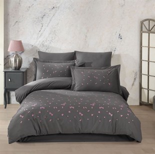ND Çift Kişilik Poplin Premium Nakışlı Nevresim Spring Gri