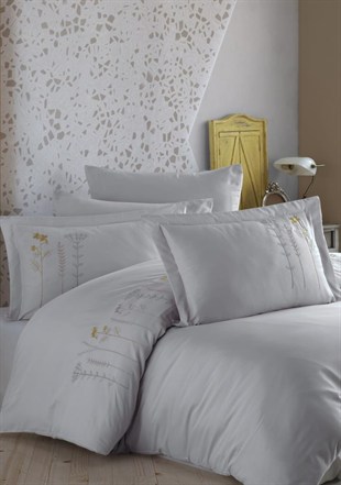 ND Çift Kişilik Poplin Premium Nakışlı Nevresim Diva Gri