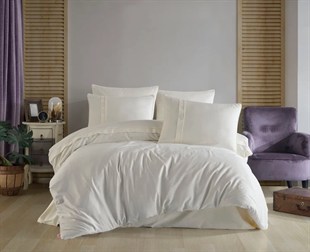 Hobby Premium Deluxe 300TC Çift Kişilik Saten Nevresim Takımı Plain Krem