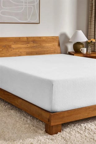 ND Pamuk Çift Kişilik Lastikli(fitted)  Penye Çarşaf Beyaz