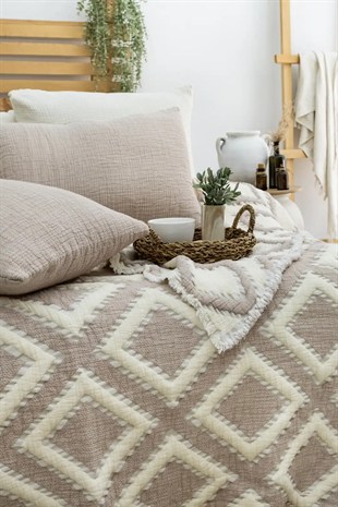 Şaheser Home Collection  Müslin Yatak Örtüsü Seti Çift Kişilik Sonia Bej