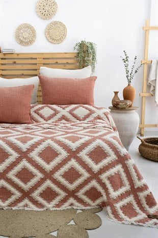 Şaheser Home Collection  Müslin Yatak Örtüsü Seti Çift Kişilik Sonia Kiremit