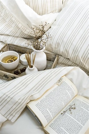 Şaheser Home Collection İpliği Boyalı Çift Kişilik Nevresim Takımı Notta Bej