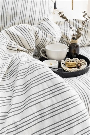 Şaheser Home Collection İpliği Boyalı Çift Kişilik Nevresim Takımı Notta Antrasit