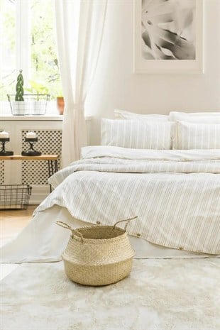 Şaheser Home Collection İpliği Boyalı Çift Kişilik Nevresim Takımı Notta Bej