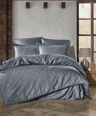 Şaheser Home Collection Jakarlı Saten Çift Kişilik Nevresim Takımı Harley A.Gri