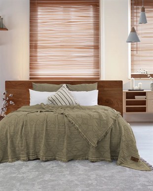 Şaheser Home Collection Müslin Yatak Örtüsü Çift Kişilik Oscar Yeşil