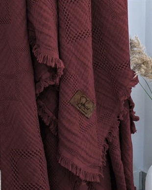 Şaheser Home Collection Müslin Yatak Örtüsü Çift Kişilik Oscar Rubby Kırmızı