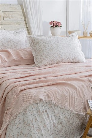 Şaheser Home Collection Müslin Yatak Örtüsü Çift Kişilik Pamela Pudra