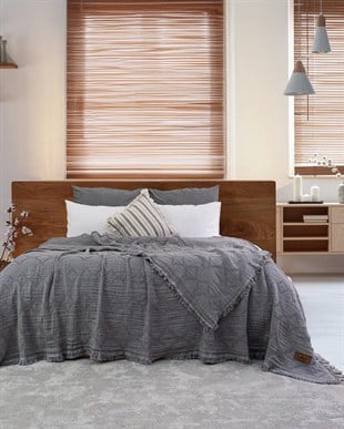 Şaheser Home Collection Müslin Yatak Örtüsü Çift Kişilik Oscar K.Gri