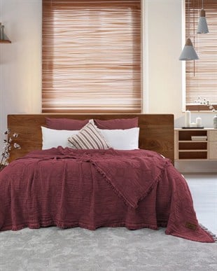 Şaheser Home Collection Müslin Yatak Örtüsü Çift Kişilik Oscar Rubby Kırmızı