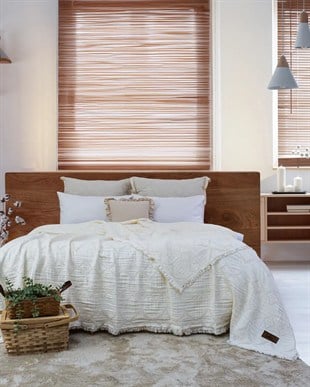 Şaheser Home Collection Müslin Yatak Örtüsü Çift Kişilik Oscar Krem