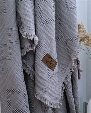 Şaheser Home Collection Müslin Yatak Örtüsü Çift Kişilik Oscar K.Gri