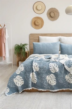 Şaheser Home Collection Yatak Örtüsü Seti Çift Kişilik Forest Mavi