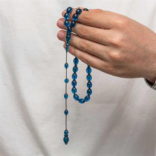 Hk Sıkma Kehribar Tesbih Kapsül Kesim Premium Mavi Düz Renk (33 Tane Metal Püskülsüz)|Gümüş Takı Hediyelik Ürünler