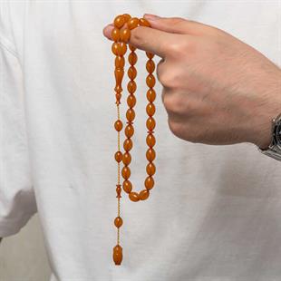 Hk Sıkma Kehribar Tesbih Kapsül Kesim Konyak Bal Rengi (33 Tane Metal Püskülsüz)|Gümüş Takı Hediyelik Ürünler