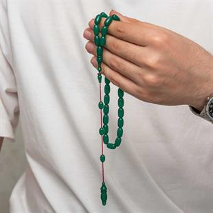 Hk Sıkma Kehribar (Ateş Kehribar) Tesbih Kapsül Kesim Zümrüt Yeşili Renk (Metal Püskülsüz)|Gümüş Takı Hediyelik Ürünler