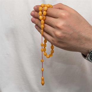 Hk Sıkma Kehribar Tesbih Hardal Sarı Düz Renk Kapsül Kesim (33 Tane Metal Püskülsüz)|Gümüş Takı Hediyelik Ürünler
