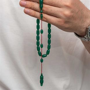 Hk Sıkma Kehribar (Ateş Kehribar) Tesbih Kapsül Kesim Zümrüt Yeşili Renk (Metal Püskülsüz)|Gümüş Takı Hediyelik Ürünler