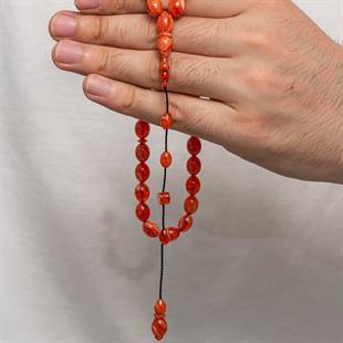 Hk Sıkma Kehribar (Ateş Kehribar) Tesbih Kapsül Kesim Kırmızı Turuncu (Metal Püskülsüz)|Gümüş Takı Hediyelik Ürünler