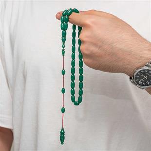 Hk Sıkma Kehribar (Ateş Kehribar) Tesbih Kapsül Kesim Zümrüt Yeşili Renk (Metal Püskülsüz)|Gümüş Takı Hediyelik Ürünler