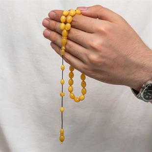 Hk Sıkma Kehribar Tesbih Kapsül Kesim Sarı Mat Düz Renk (33 Tane Metal Püskülsüz)|Gümüş Takı Hediyelik Ürünler