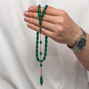 Hk Sıkma Kehribar (Ateş Kehribar) Tesbih Kapsül Kesim Zümrüt Yeşili Renk (Metal Püskülsüz)|Gümüş Takı Hediyelik Ürünler