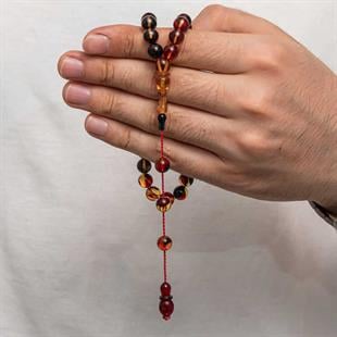 Hk Sıkma Kehribar Tesbih Karışık Renk Kapsül Kesim (33 Tane Metal Püskülsüz)|Gümüş Takı Hediyelik Ürünler