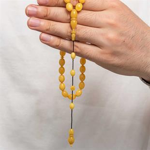 Hk Sıkma Kehribar Tesbih Kapsül Kesim Sarı Mat Düz Renk (33 Tane Metal Püskülsüz)|Gümüş Takı Hediyelik Ürünler