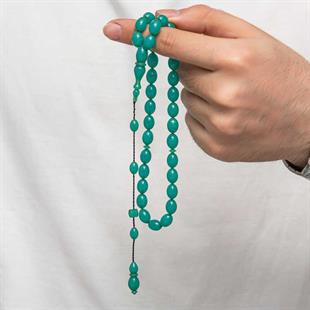 Hk Sıkma Kehribar Tesbih Kapsül Kesim Turkuaz Yeşil Düz Renk Mat (33 Tane Metal Püskülsüz)|Gümüş Takı Hediyelik Ürünler