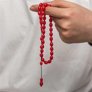 Hk Sıkma Kehribar (Ateş Kehribar) Tesbih Kapsül Kesim Düz Kırmızı (33 Tane Metal Püskülsüz)|Gümüş Takı Hediyelik Ürünler
