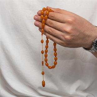 Hk Sıkma Kehribar Tesbih Kapsül Kesim Konyak Bal Rengi (33 Tane Metal Püskülsüz)|Gümüş Takı Hediyelik Ürünler