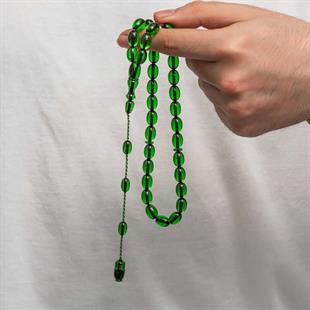 Hk Sıkma Kehribar (Ateş Kehribar) Tesbih Kapsül Kesim Zümrüt Yeşili Renk (Metal Püskülsüz)|Gümüş Takı Hediyelik Ürünler