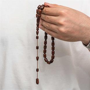 Hk Sıkma Kehribar Tesbih Fıçı Kesim Koyu Kahverengi Bordo Tonları (33 Tane Metal Püskülsüz)|Gümüş Takı Hediyelik Ürünler