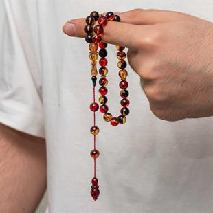 Hk Sıkma Kehribar Tesbih Karışık Renk Kapsül Kesim (33 Tane Metal Püskülsüz)|Gümüş Takı Hediyelik Ürünler