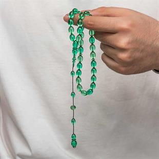 Hk Sıkma Kehribar (Ateş Kehribar) Tesbih Kapsül Kesim Zümrüt Yeşili Renk (Metal Püskülsüz)|Gümüş Takı Hediyelik Ürünler