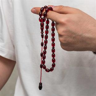 Hk Sıkma Kehribar Tesbih Fıçı Kesim Koyu Bordo Vişne Kırmızısı (33 Tane Metal Püskülsüz)|Gümüş Takı Hediyelik Ürünler